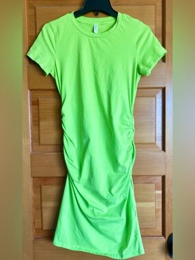 Neon Green Ruched Tee Dress Maternity Dress